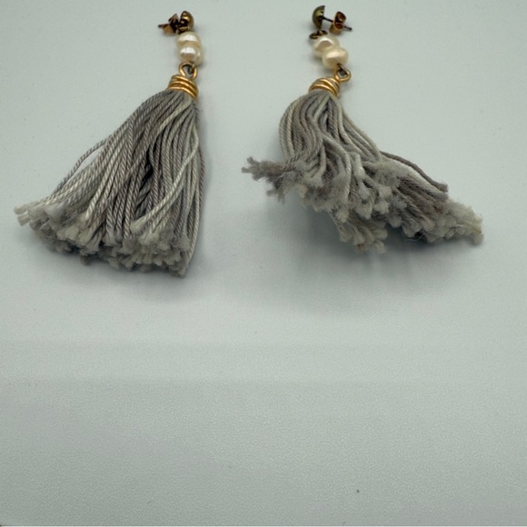 Genuine Pearl and Grey Tassel Earrings - Picture 12 of 12